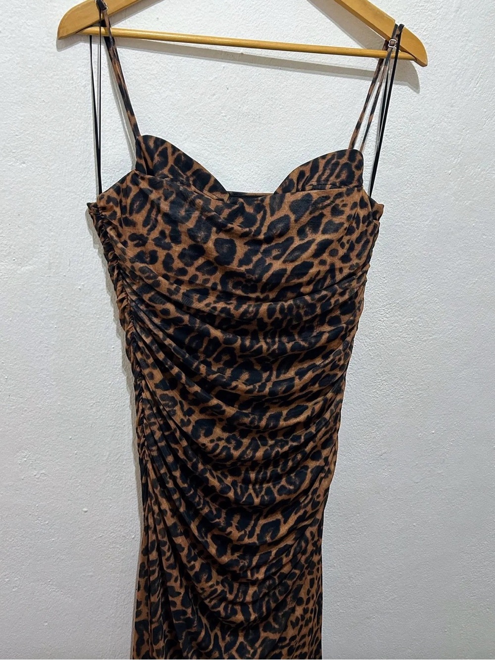 Zara Leopard Print Ruched Slip Dress - Brown/Black